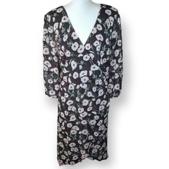 BLACK & PINK FLORAL V-NECK DRESS SZ.XXXL EUC. - Picture 1 of 7